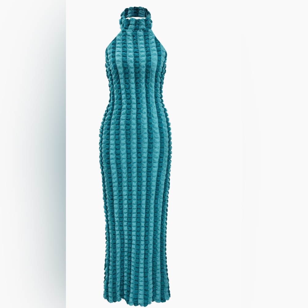 Micas Popcorn Textured Halter Backless Maxi Dress Size Large